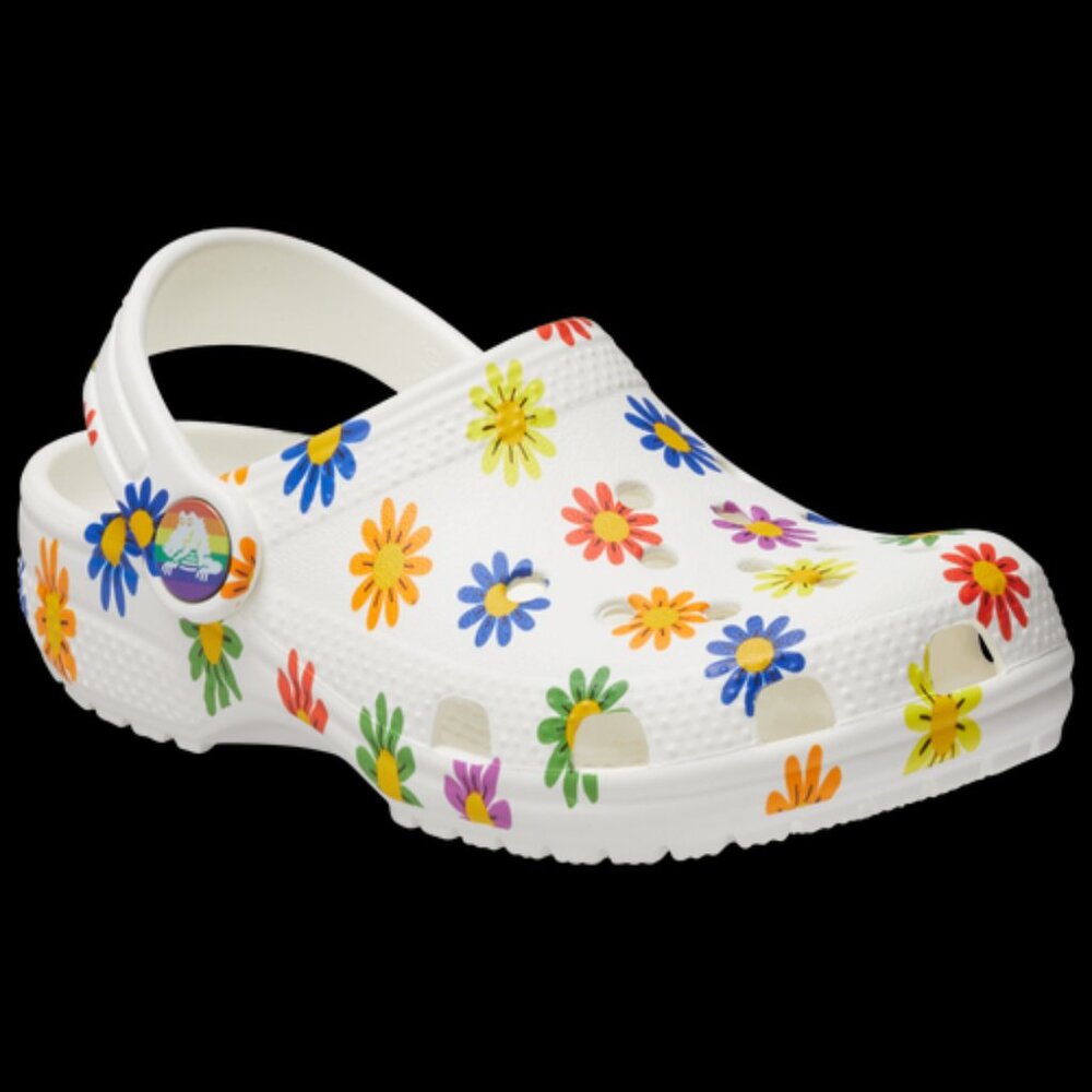 Crocs Girl's White Seasonal Floral Adjustable Slip-On Casual Clogs Size 9